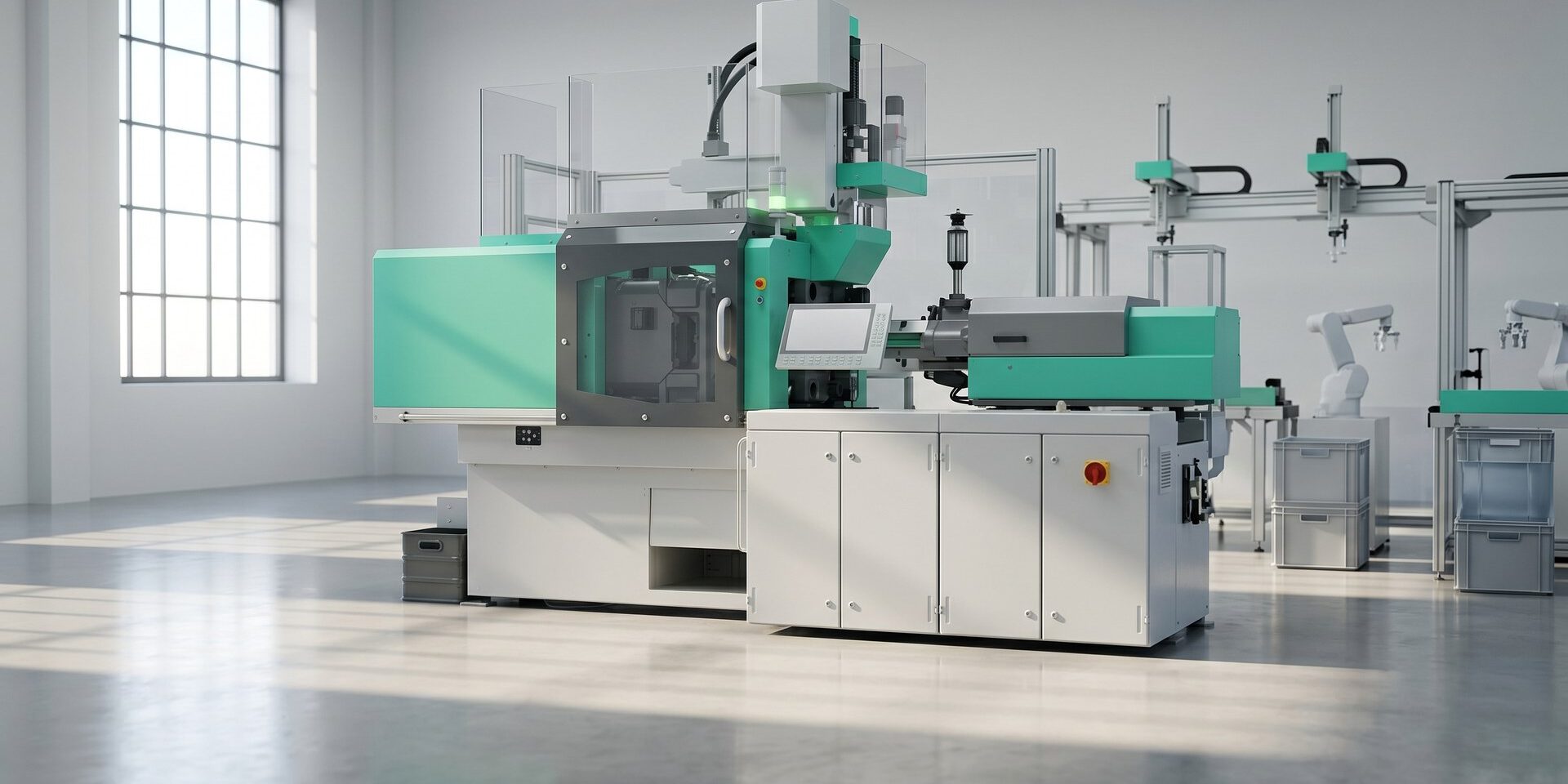 Industrielle Spritzgussmaschine in moderner Produktionshalle