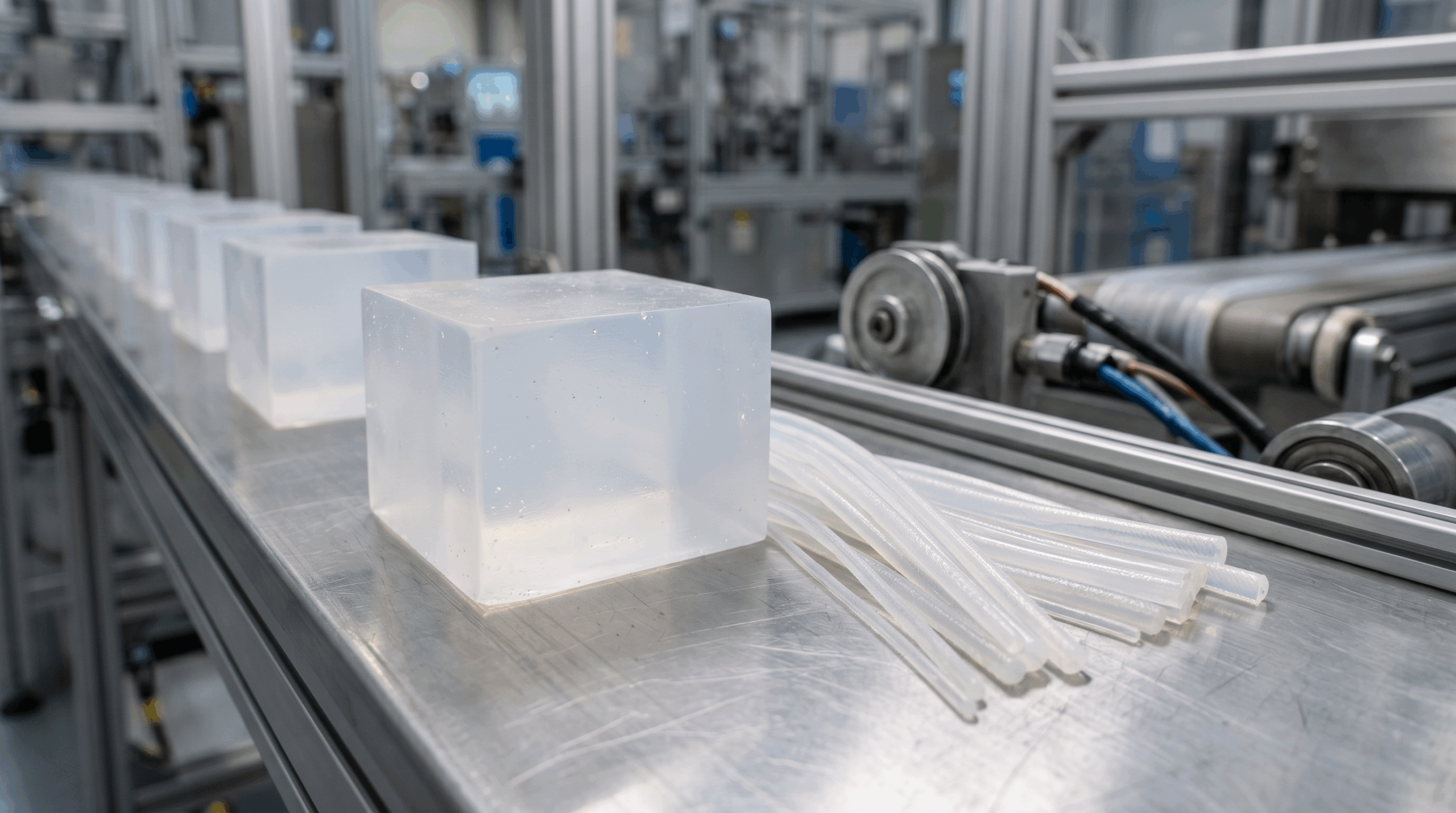 Silikonkautschuk in Form von HTV-Blöcken auf einer industriellen Produktionslinie